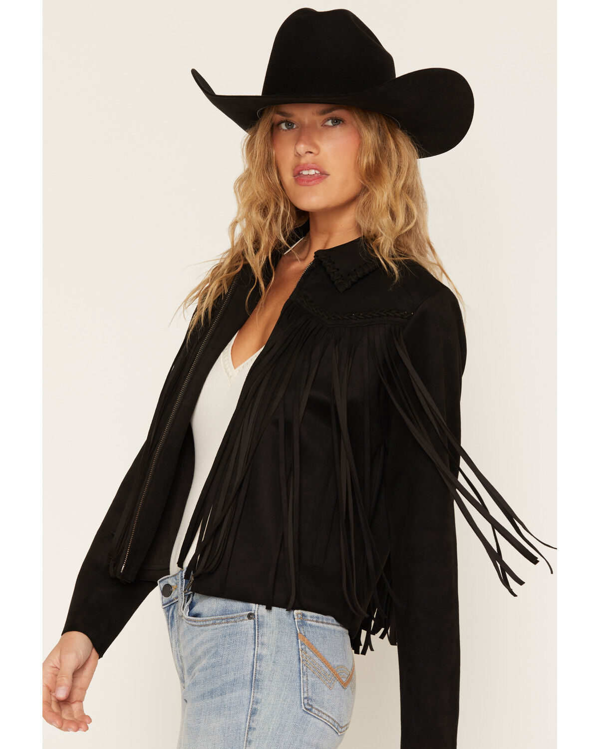 Image #2 - Idyllwind Women's Breckston Faux Suede Fringe Jacket, Black, hi-res