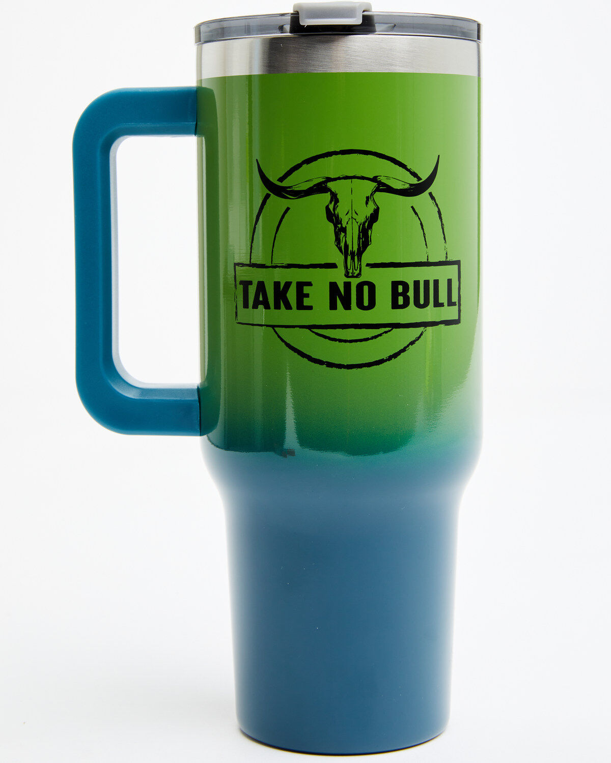 Image #1 - Boot Barn 40oz Take No Bull Tumbler With Handle, Green, hi-res