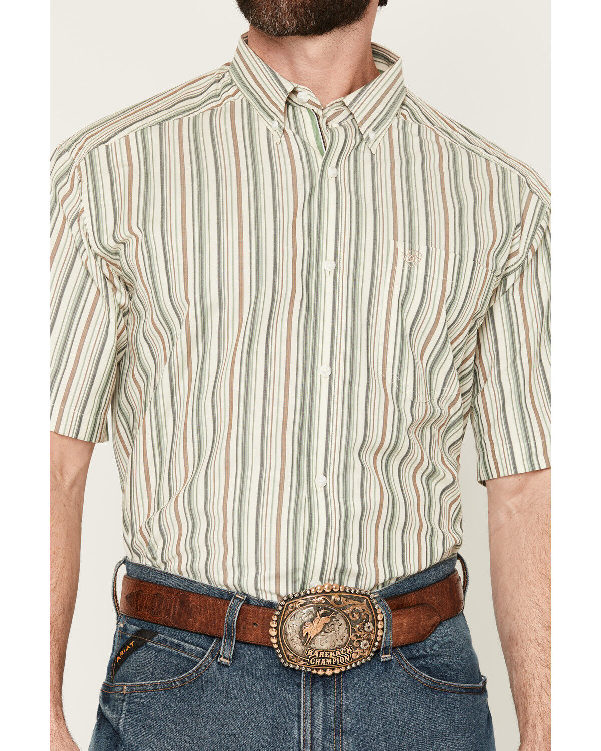 Image #3 - Ariat Men's Pro Series Stevie Striped Print Short Sleeve Button-Down Western Shirt, White, hi-res