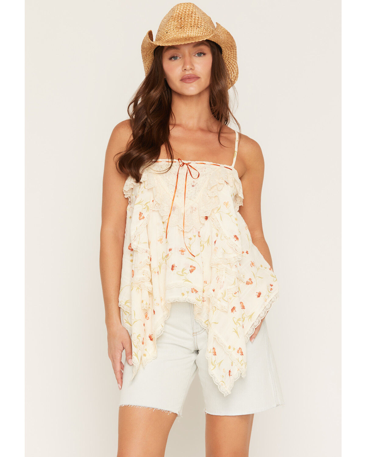 Image #1 - Wild Moss Women's Floral Print Lace Tank Top, Ivory, hi-res