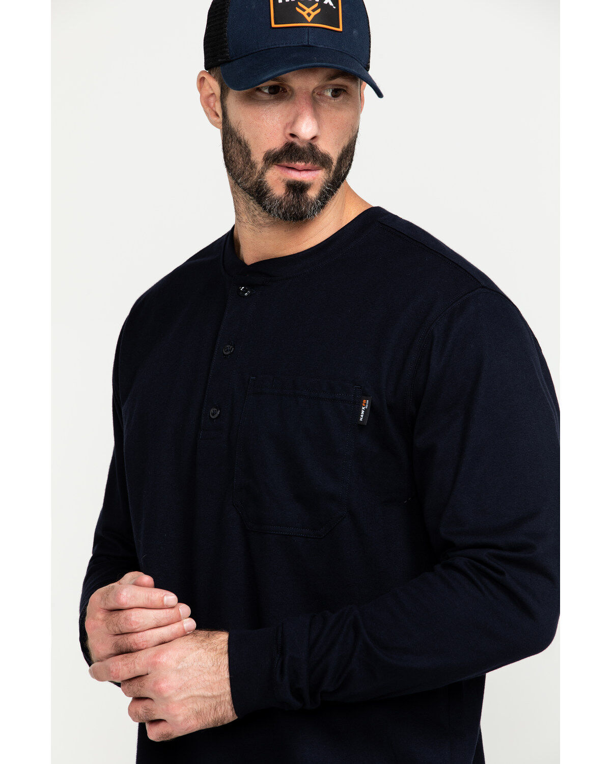 Image #5 - Hawx Men's Men's FR Pocket Henley Long Sleeve Work Shirt, Navy, hi-res