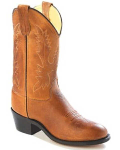 Image #1 - Old West Little Girls' Corona Calfskin Western Boots - Round Toe, Tan, hi-res