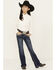 Image #1 - Shyanne Girls' Dark Wash Faux Flap Stretch Bootcut Jeans - bIG, Dark Wash, hi-res