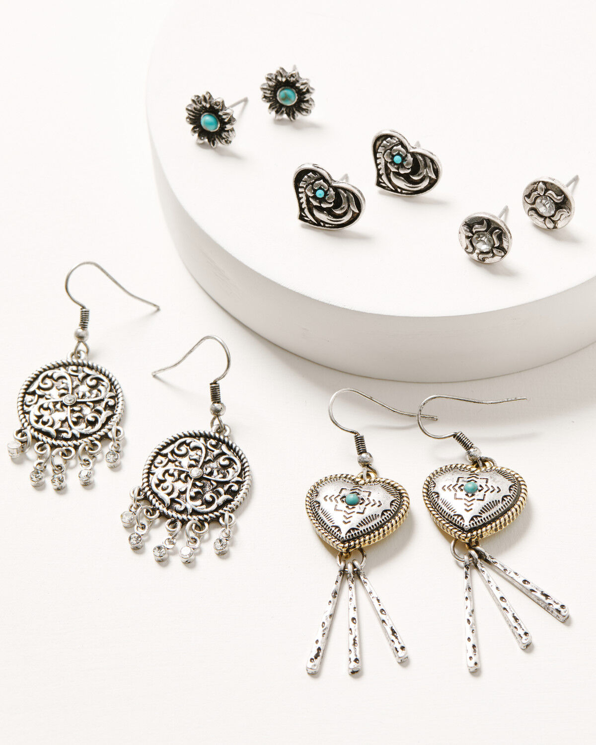 Image #1 - Shyanne Women's Rodeo Sunset Heart Earring Set - 5 Piece, Silver, hi-res