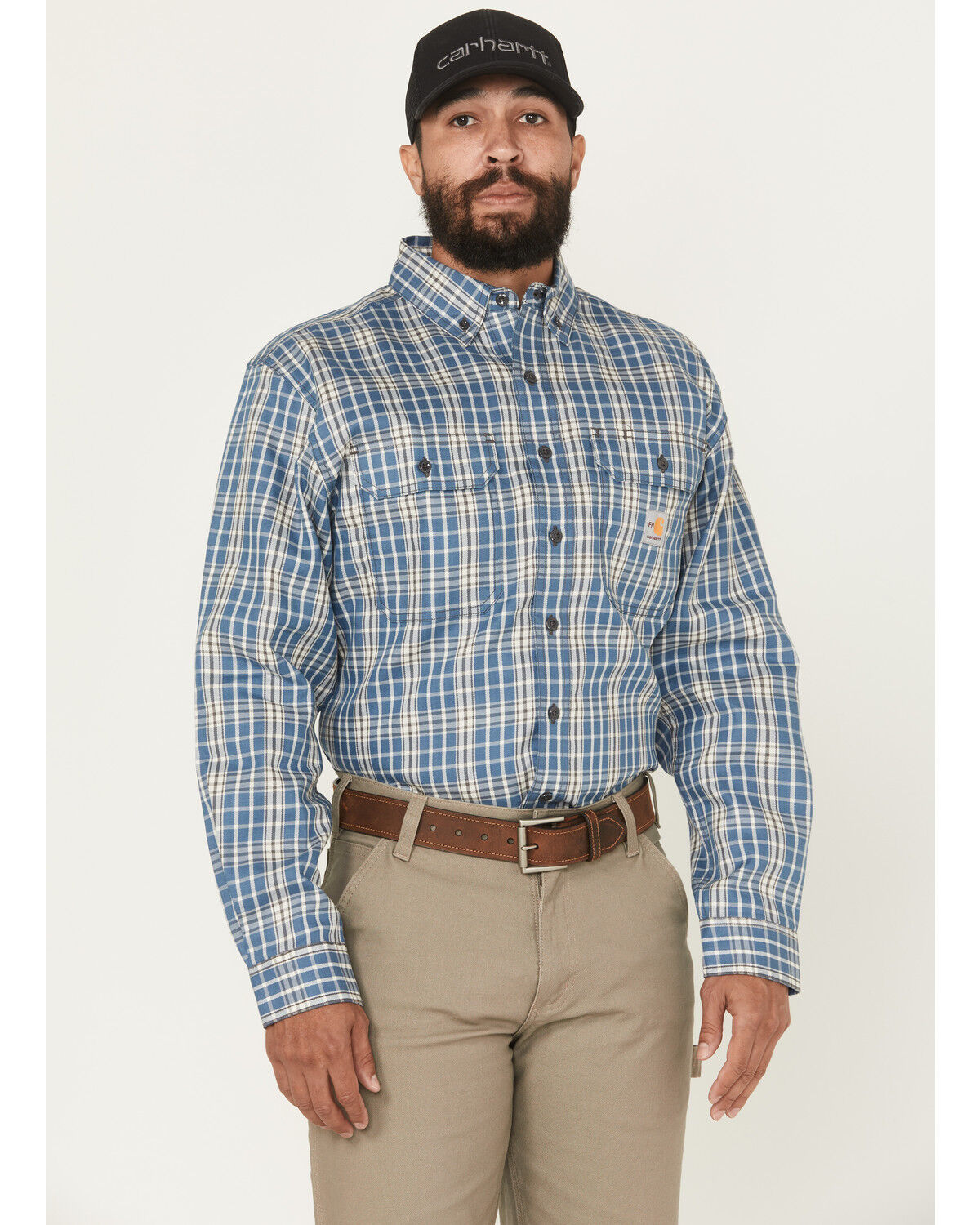 Image #1 - Carhartt Men's FR Force Rugged Flex&reg; Loose Fit Twill Long Sleeve Button-Down Work Shirt, Grey, hi-res