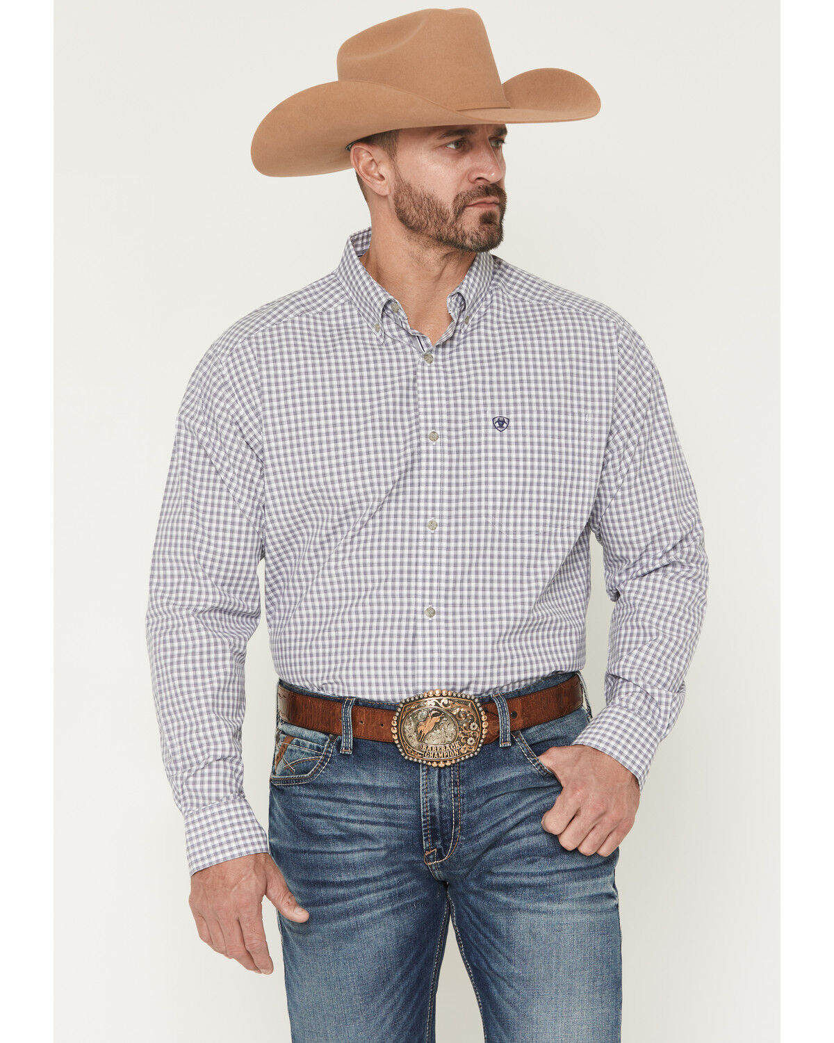 Ariat Men's Pro Series Blaire Plaid Print Long Sleeve Button-Down Western Shirt, Grey, hi-res