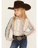 Image #1 - Wrangler Girl's Serape Striped Print Long Sleeve Pearl Snap Western Shirt , Grey, hi-res