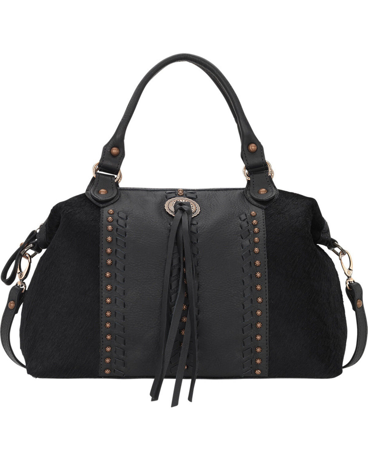 American West Cow Town Large Convertible Zip Top Satchel, Black, hi-res