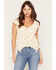 Image #1 - Wild Moss Women's Floral Print Hanky Hem Short Sleeve Top, Cream, hi-res