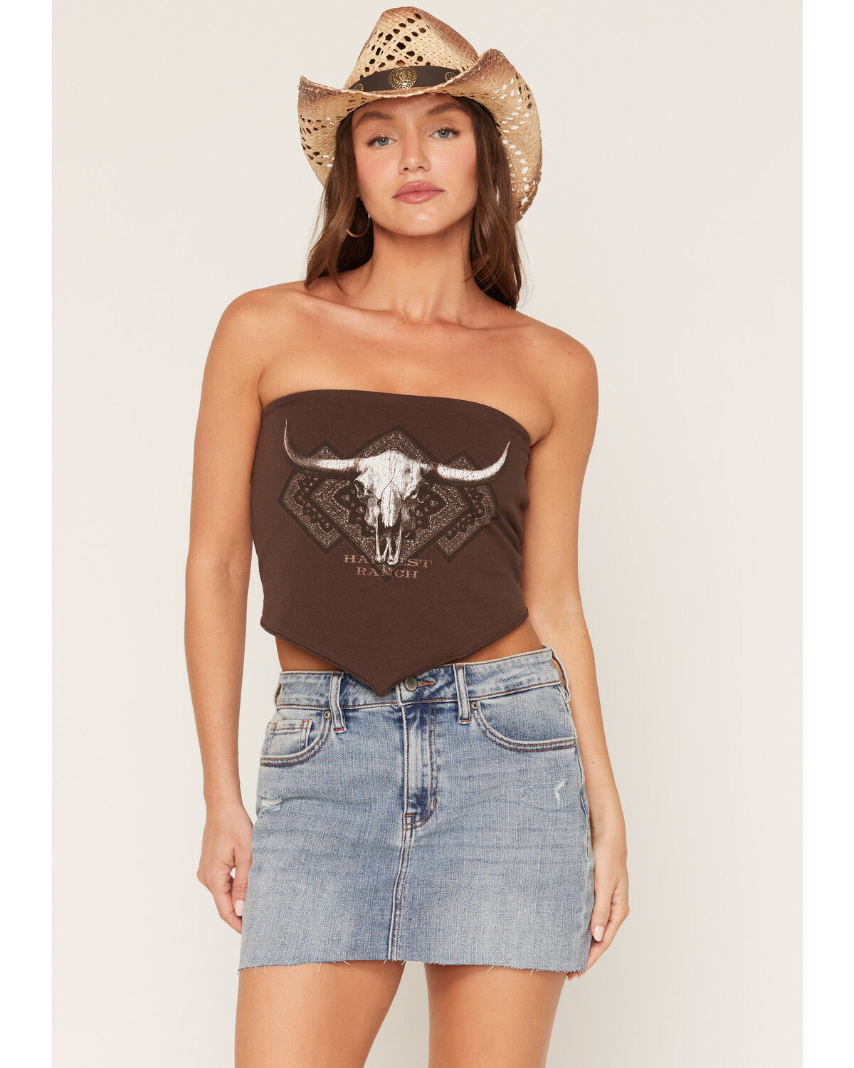 Cleo + Wolf Women's Steer Head Strapless Tie Top, Brown, hi-res