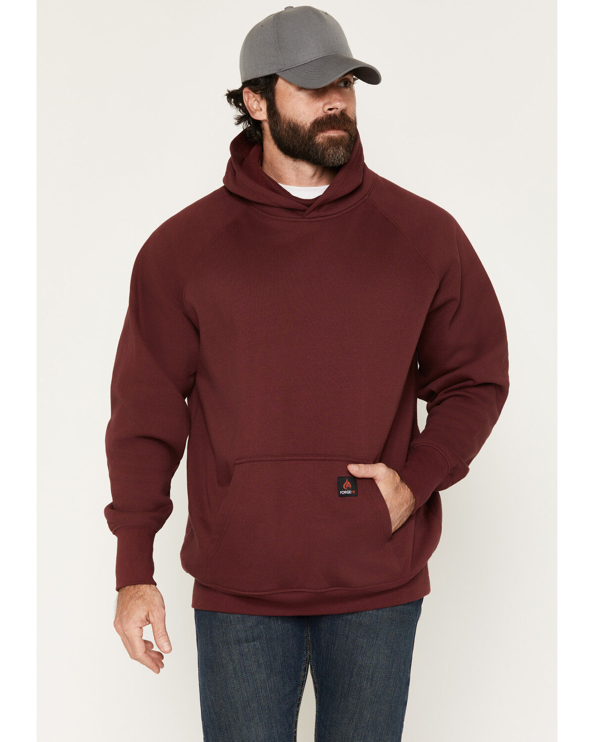 Forge Workwear Men's FR Hooded Sweatshirt, Burgundy, hi-res