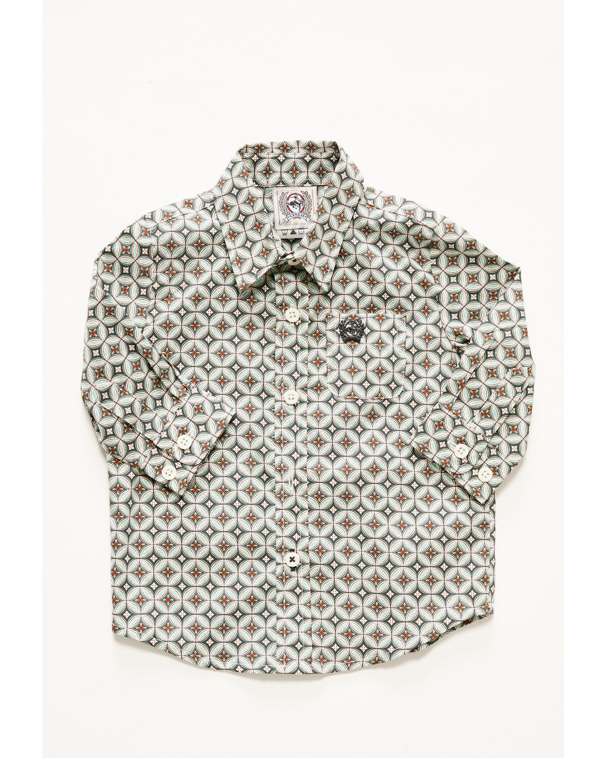 Image #1 - Cinch Infant Boys' Geo Print Long Sleeve Button-Down Western Shirt, Cream, hi-res