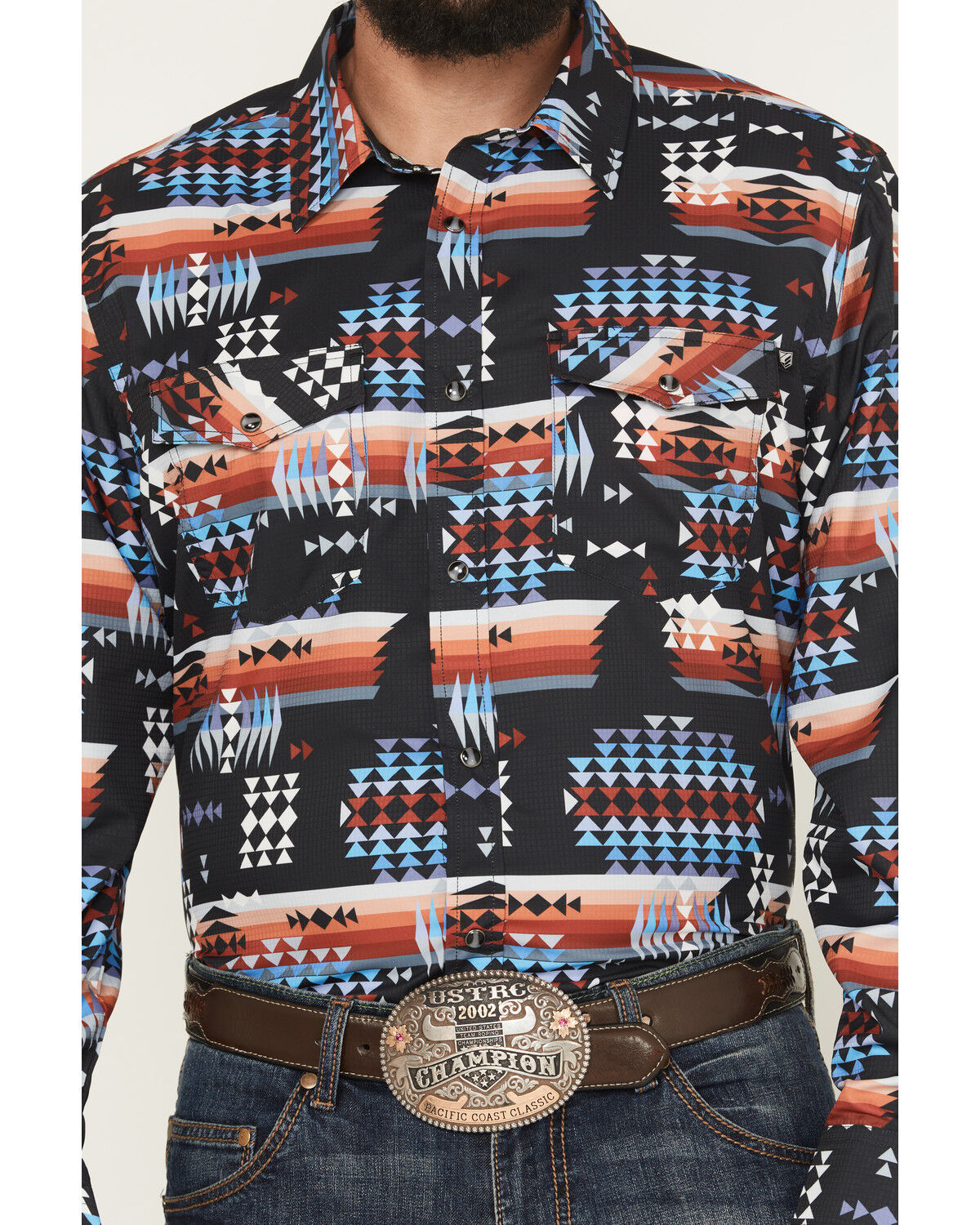 Image #3 - RANK 45&reg; Men's Nate Southwestern Print Long Sleeve Snap Performance Western Shirt, Black, hi-res