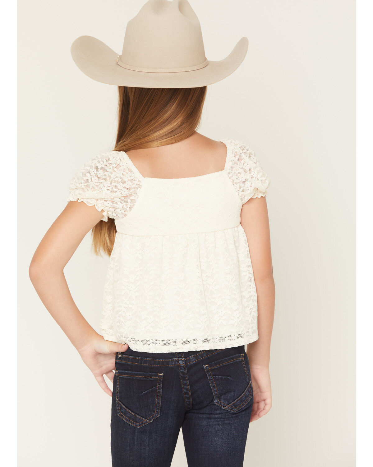 Image #4 - Sugar California Girls' Emma Solid Lace Short Sleeve Shirt, Ivory, hi-res