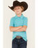 Image #1 - Rock & Roll Denim Boys' Striped Print Short Sleeve Polo Shirt, Teal, hi-res