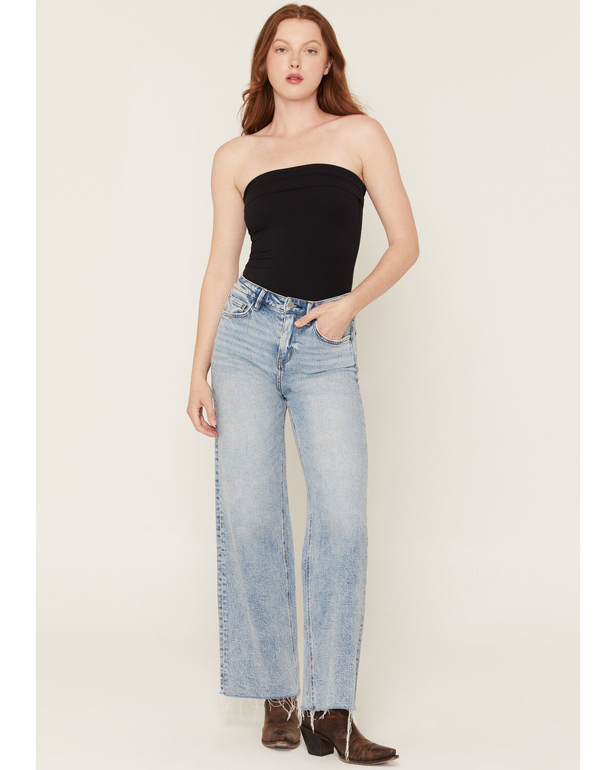 Flying Monkey Women's Medium Wash High Rise Wide Leg Stretch Denim Jeans, Medium Wash, hi-res