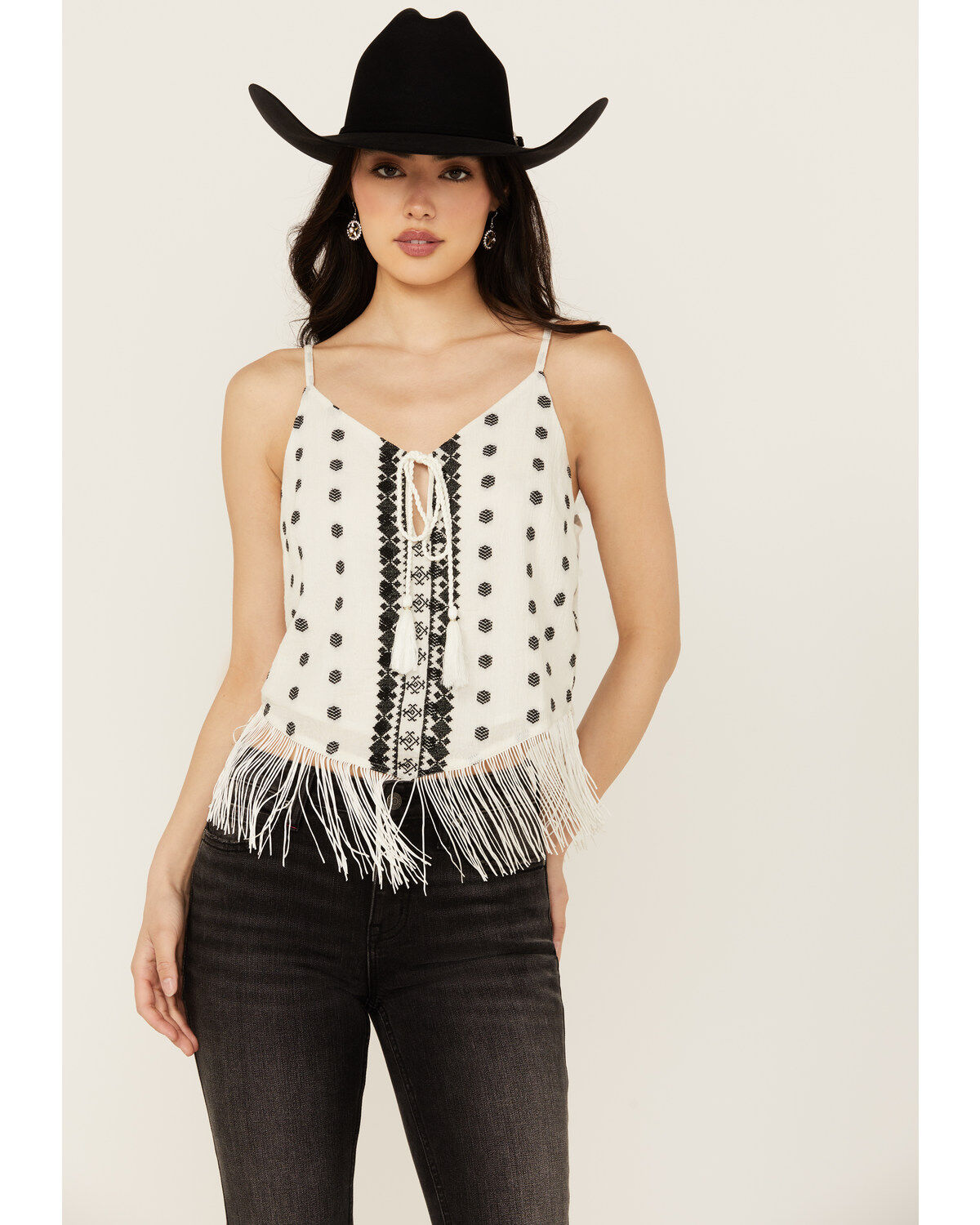 Image #1 - Idyllwind Women's Sunnett Embroidered Fringe Hanky Hem Tank, Ivory, hi-res