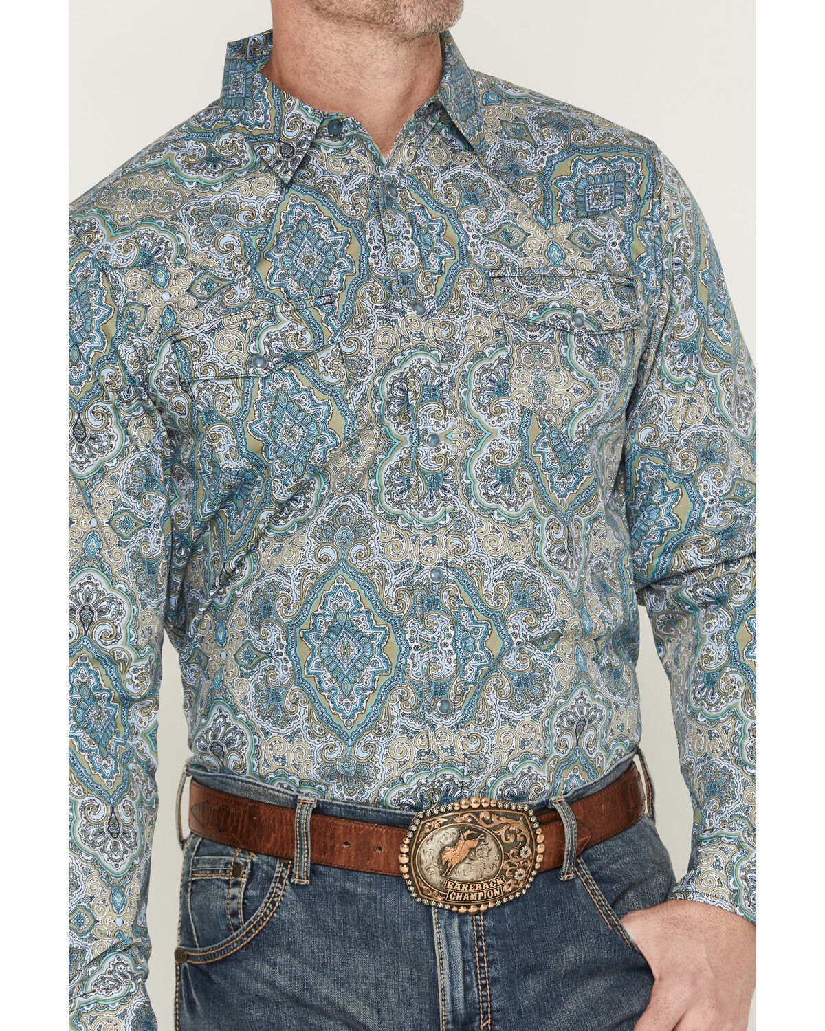 Image #3 - Gibson Trading Co Men's Throwback Paisley Print Long Sleeve Western Shirt - Big, Multi, hi-res