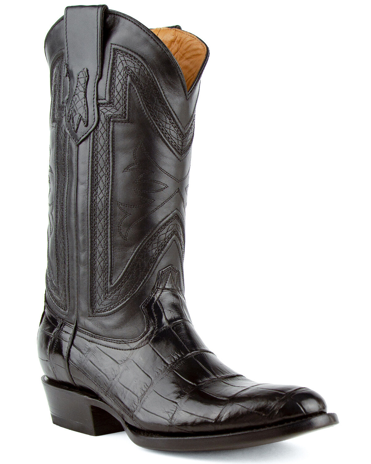 Ferrini Men's Alligator Belly Exotic Western Boots - Round Toe, Black, hi-res
