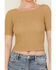 Image #3 - Sadie & Sage Women's Smocked Cropped Tee , Taupe, hi-res