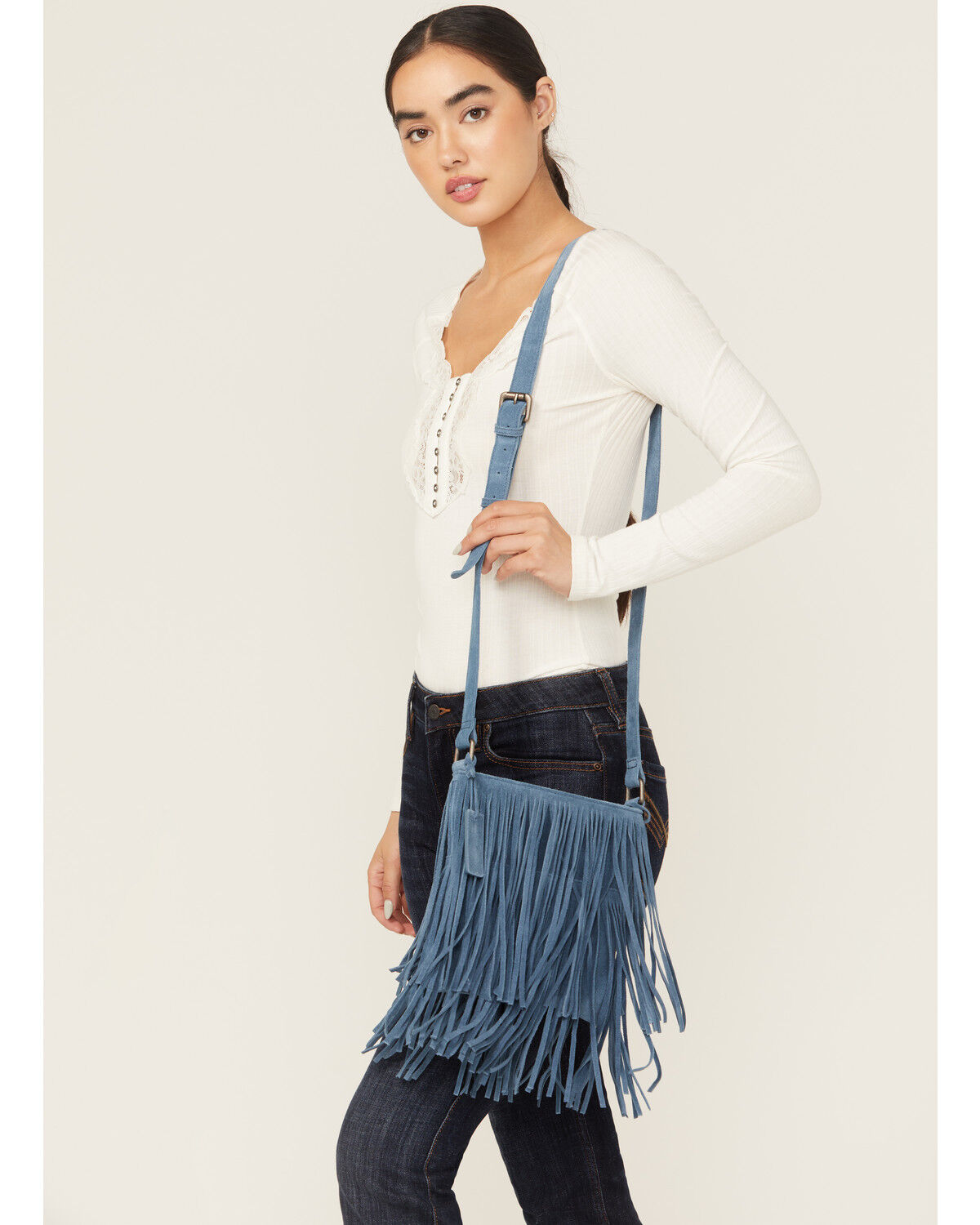 Idyllwind Women's Camarillo Fringe Suede Crossbody Bag, Blue, hi-res