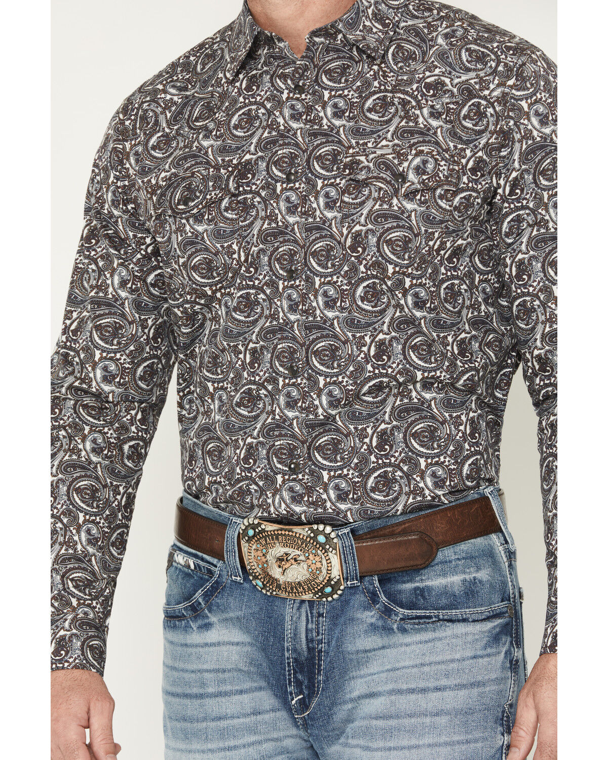 Image #3 - Cody James Men's Mountain Ranger Paisley Print Long Sleeve Snap Western Shirt, Burgundy, hi-res