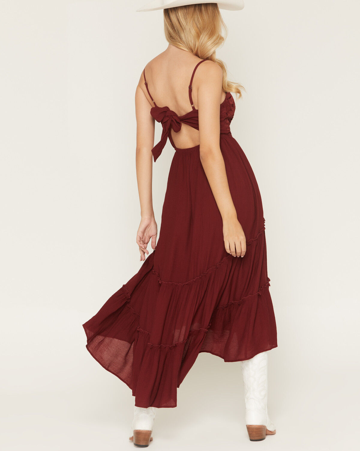 Image #6 - Shyanne Women's Aerie Crochet Front High-Low Midi Dress, Burgundy, hi-res