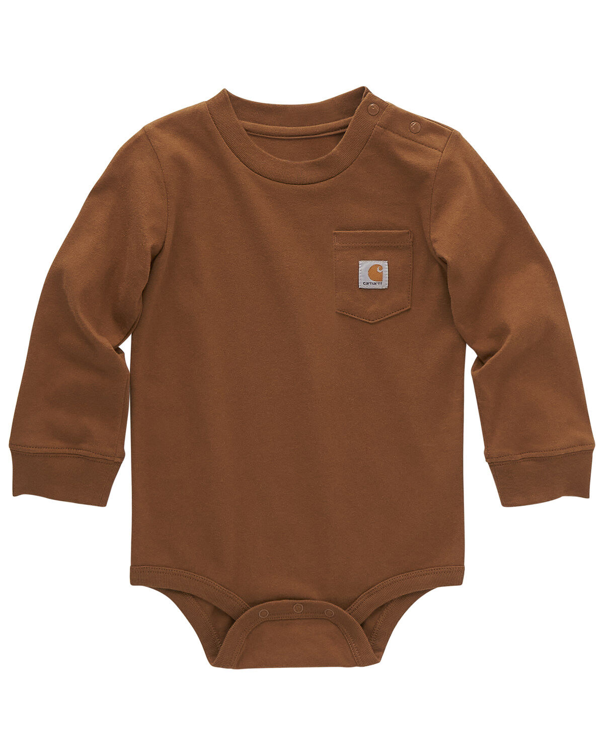 Image #1 - Carhartt Infant Boys' Logo Pocket Long Sleeve Onesie, Medium Brown, hi-res