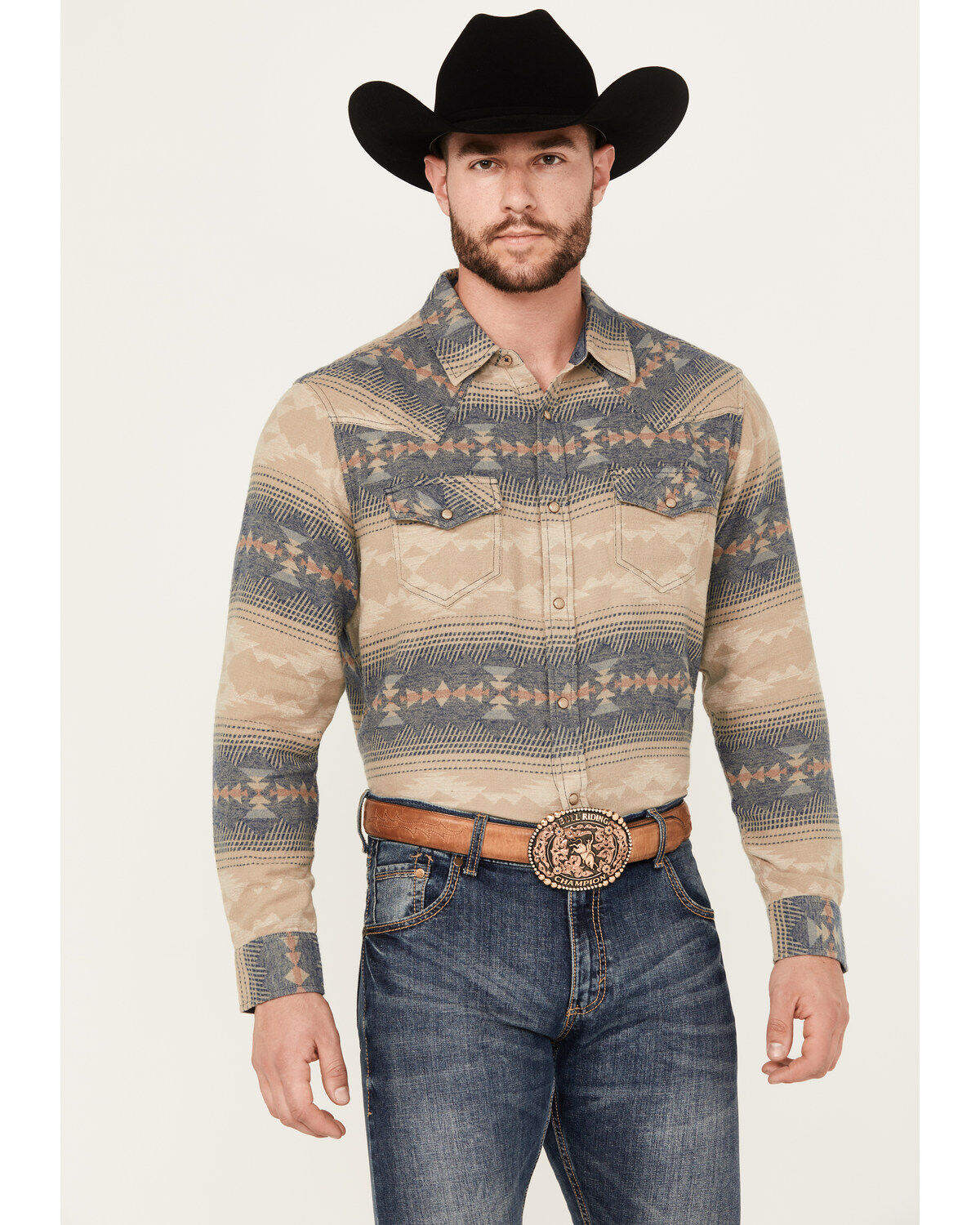 Cody James Men's Arrow Bear Southwestern Print Long Sleeve Snap Western Shirt, Tan, hi-res