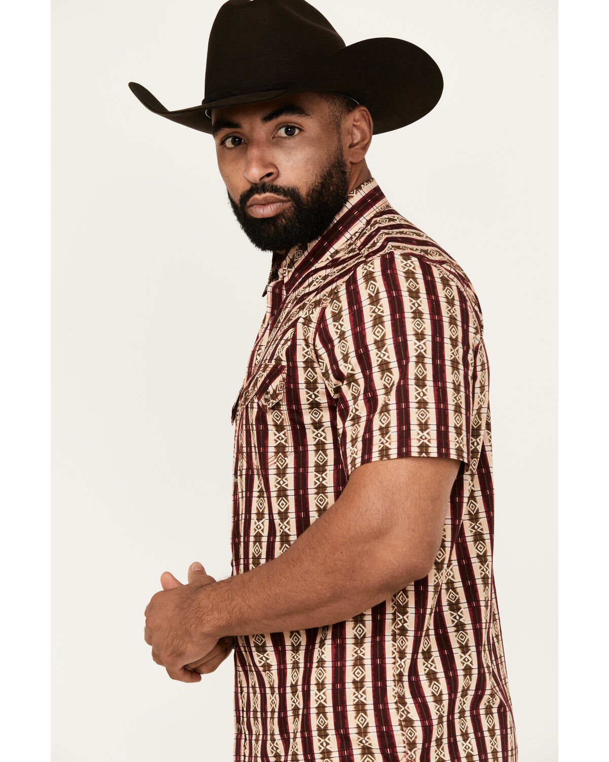 Image #2 - Moonshine Spirit&reg; Men's Experience Southwestern Striped Print Short Sleeve Snap Western Shirt, Cream, hi-res