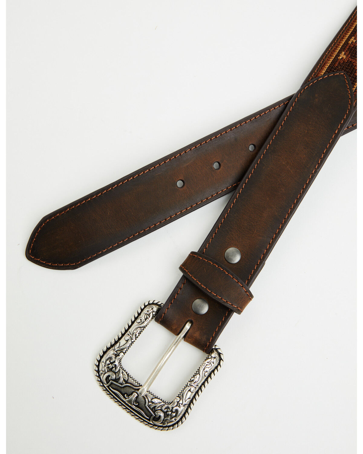 Image #2 - Cody James Men's Southwestern Needlepoint Inlay Leather Belt, Dark Brown, hi-res