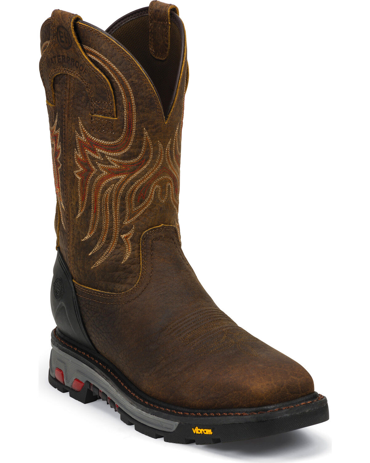 Justin Men's Waterproof Square Steel Toe Work Boots, Mahogany, hi-res
