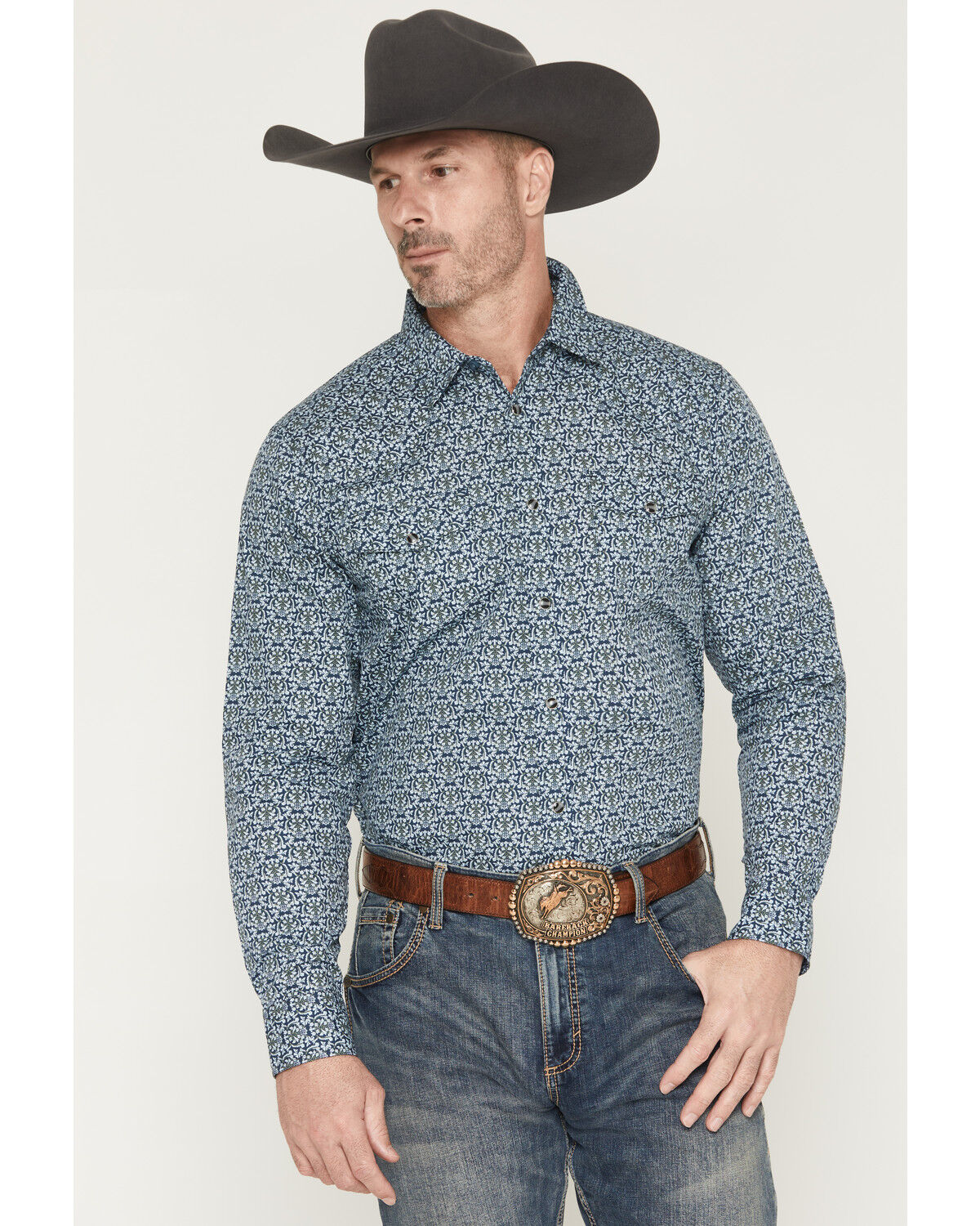 Gibson Trading Co Men's Evanscille Medallion Print Long Sleeve Snap Western Shirt, Navy, hi-res