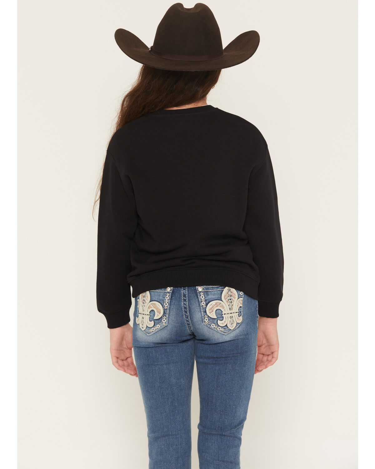 Image #4 - Wrangler X Lainey Wilson Girls' Cowboy Crew Neck Pullover Sweatshirt, Black, hi-res