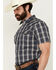 Image #2 - Gibson Men's Chain Link Plaid Print Short Sleeve Snap Western Shirt , Navy, hi-res