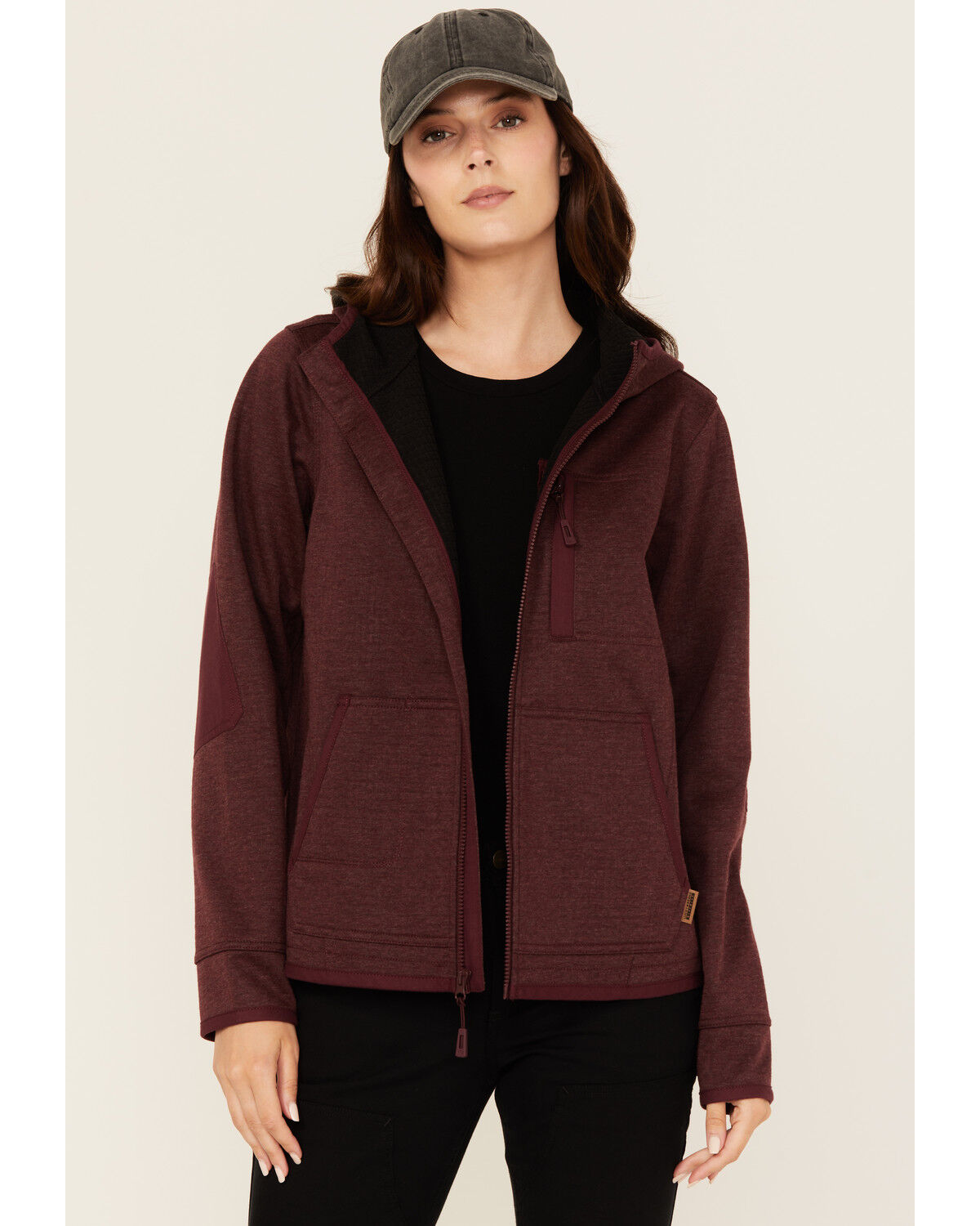 Lucky Brand Workwear Women's Bonded Fleece Zip-Up Hooded Jacket, Burgundy, hi-res