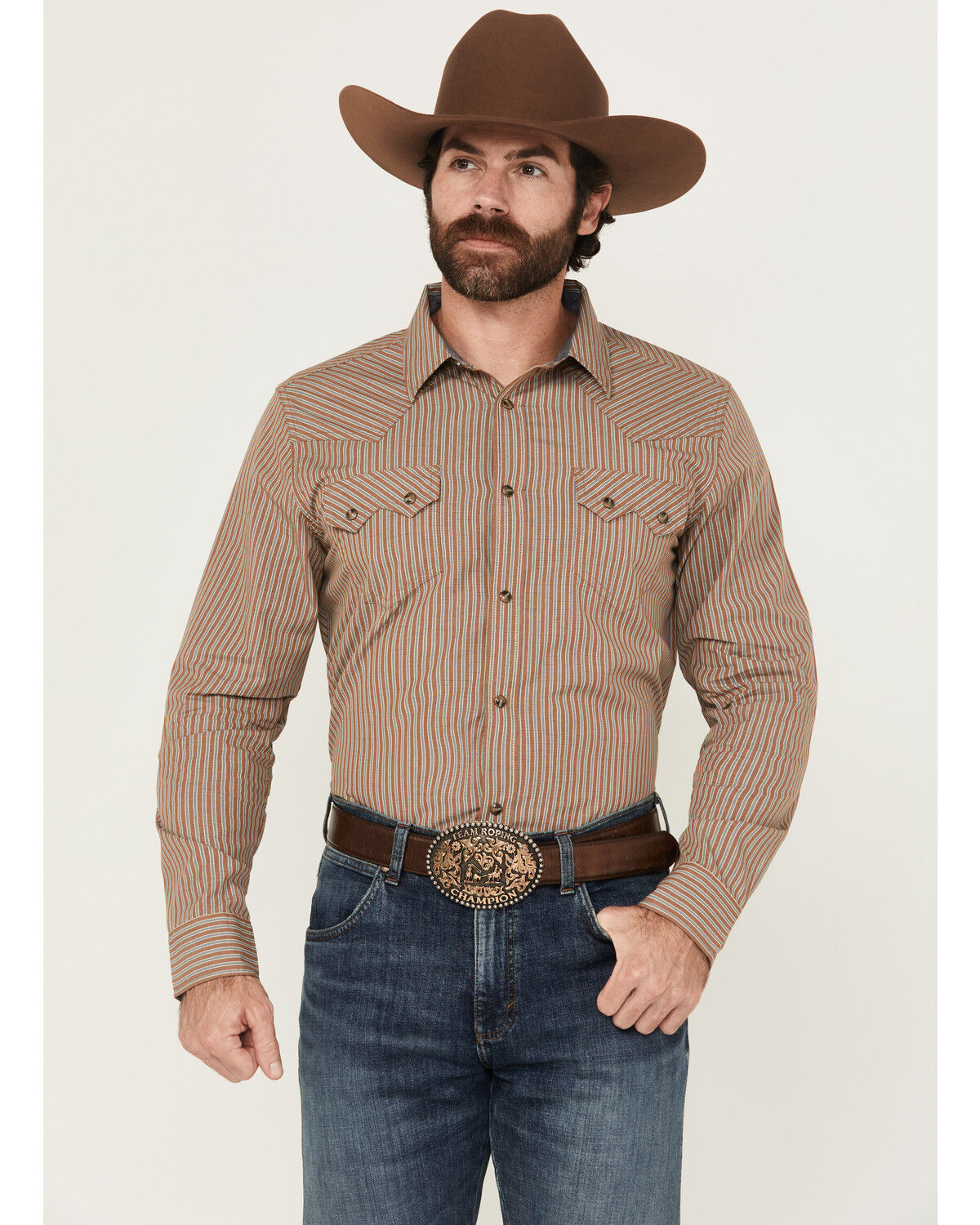 Cody James Men's Tanner Vertical Striped Print Long Sleeve Snap Western Shirt, Tan, hi-res