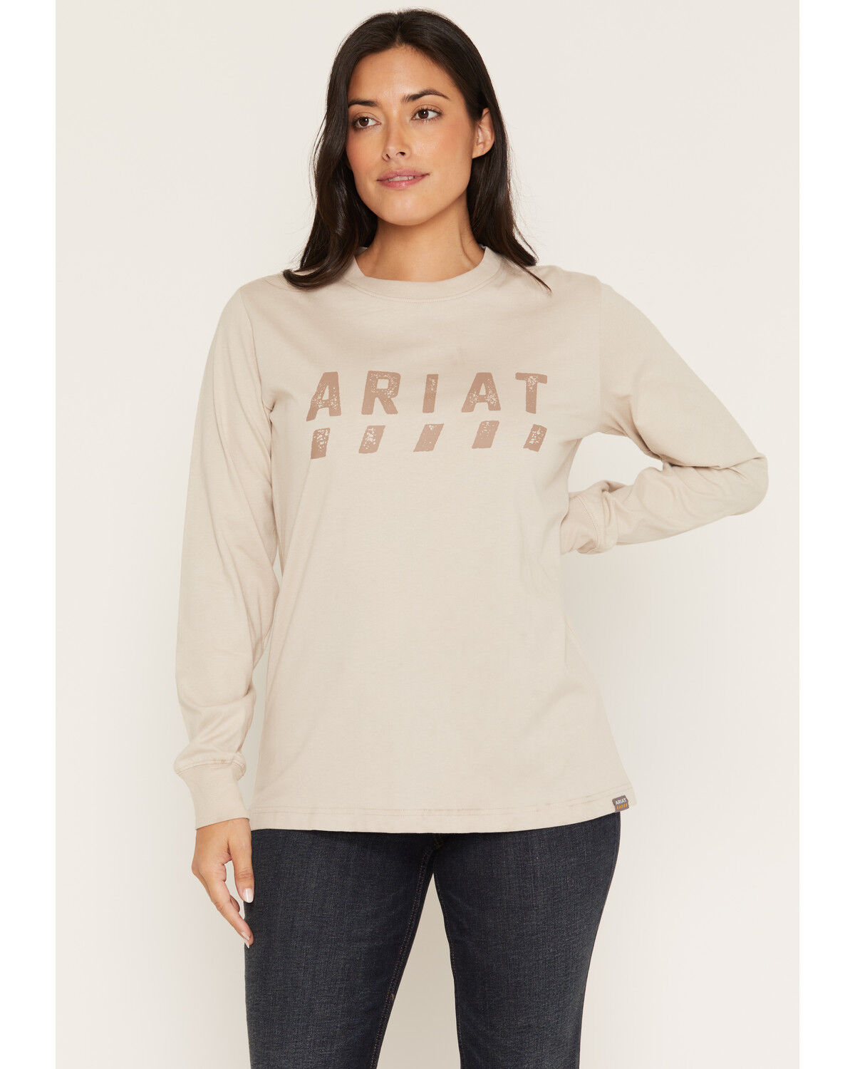 Ariat Women's Rebar Cotton Strong Long Sleeve Logo Work T-Shirt, Grey, hi-res