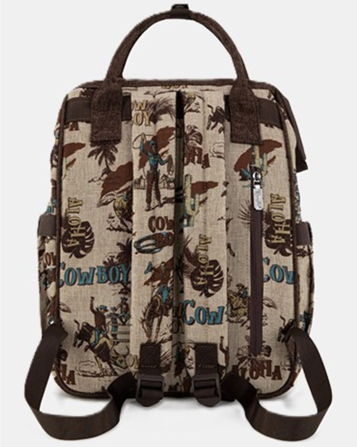 Image #3 - Wrangler Vintage Retro Cowboy Cool Print Backpack, Tan, hi-res