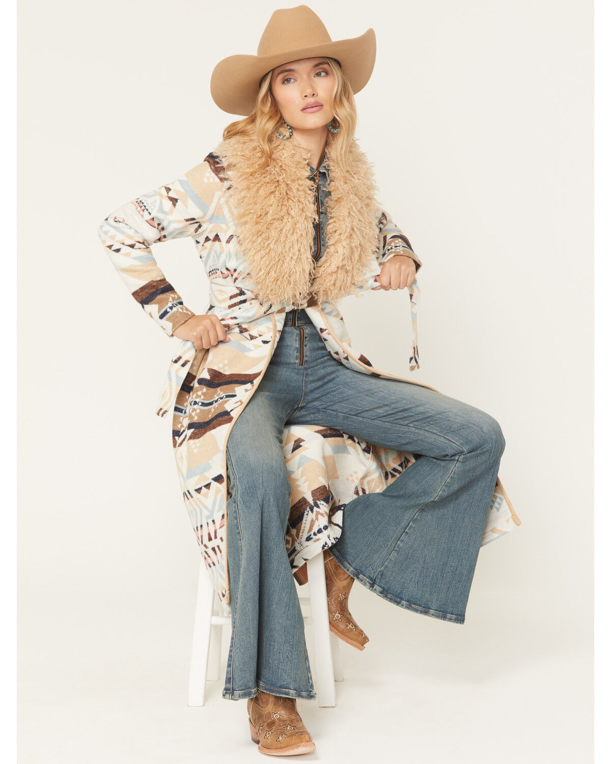 Image #1 - Shyanne Women's Nelson Fur Collar Blanket Coat, Cream, hi-res