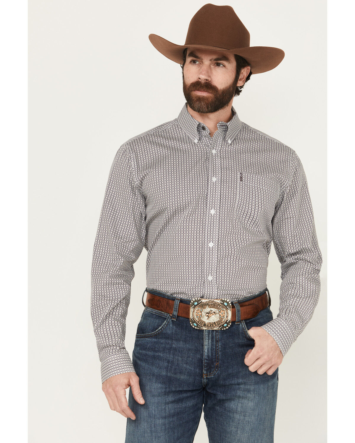 Image #1 - Cinch Men's Geo Print Modern Fit Long Sleeve Button-Down Western Shirt, White, hi-res