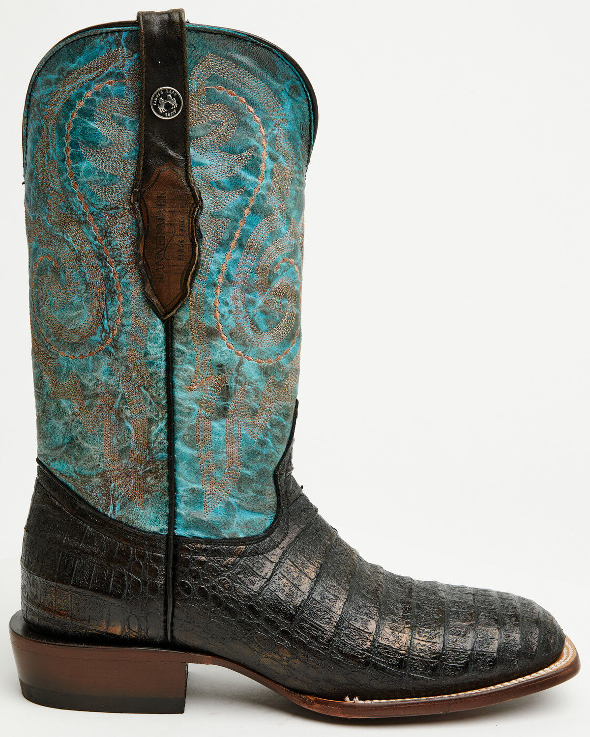 Image #2 - Tanner Mark Men's Caiman Print Western Boots - Broad Square Toe, Black, hi-res