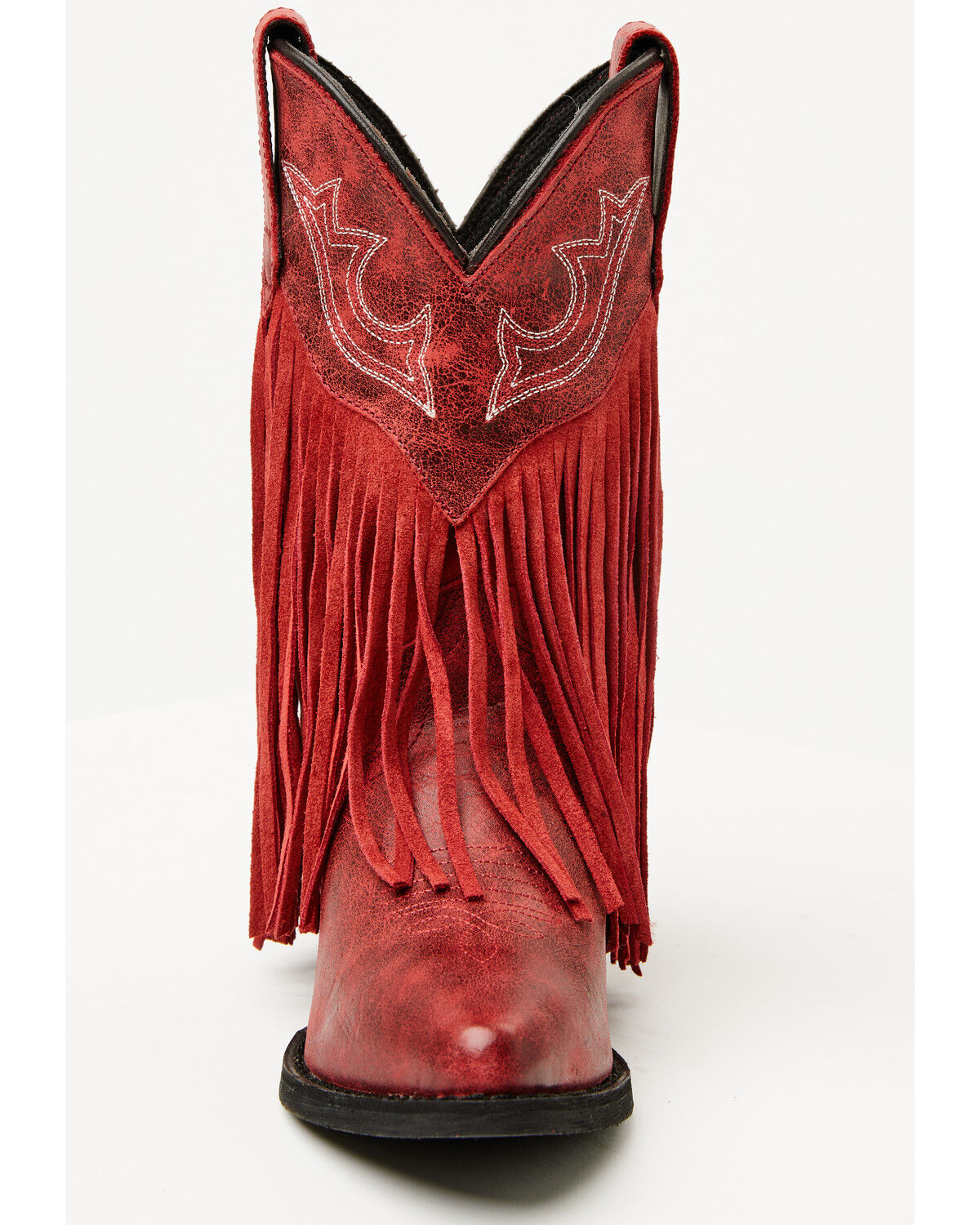 Image #4 - Dan Post Girls' Happy Trails Fringe Western Boots - Round Toe, Red, hi-res