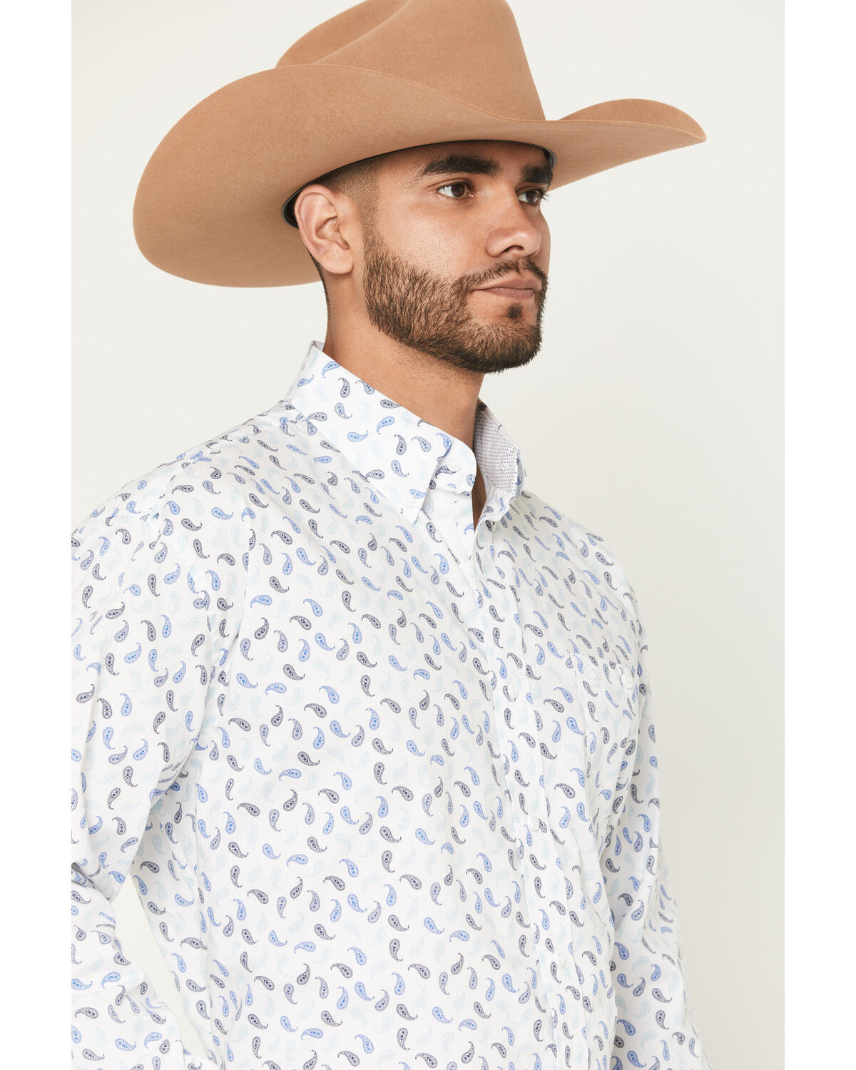 Image #2 - George Strait by Wrangler Men's Paisley Print Long Sleeve Button-Down Stretch Western Shirt - Big, White, hi-res