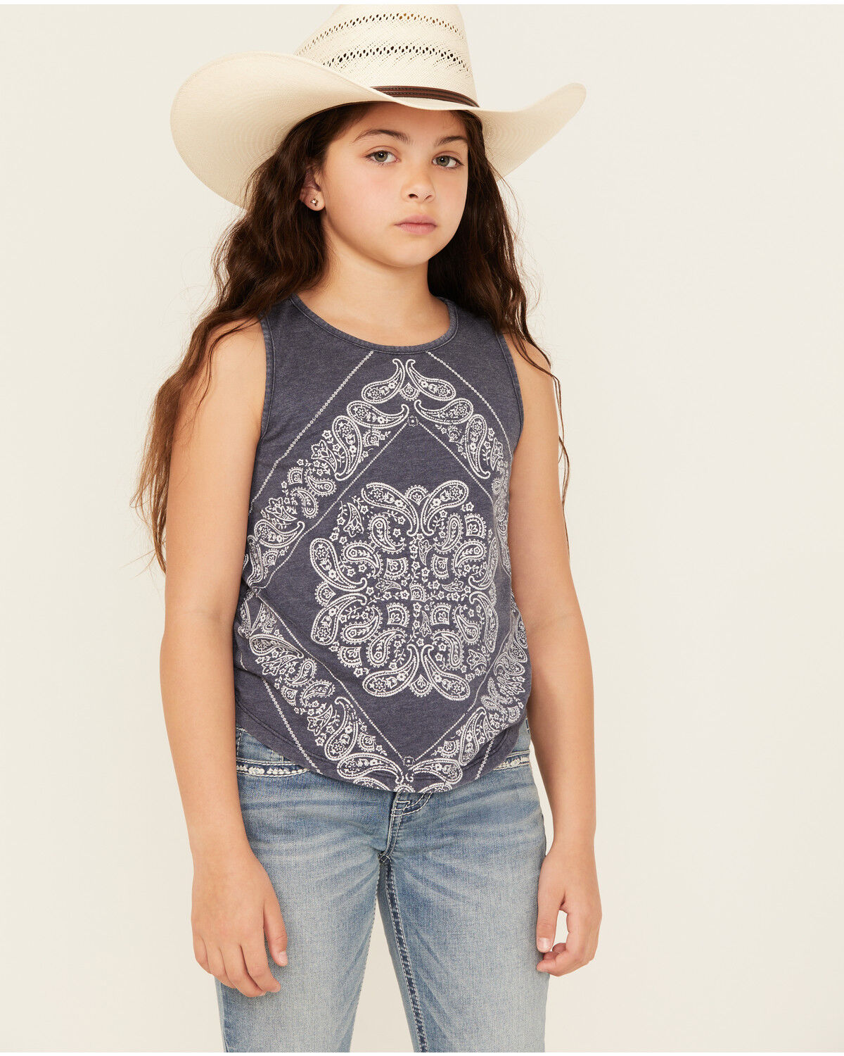 Rock & Roll Denim Girls' Bandana Print Tank, Blue, hi-res