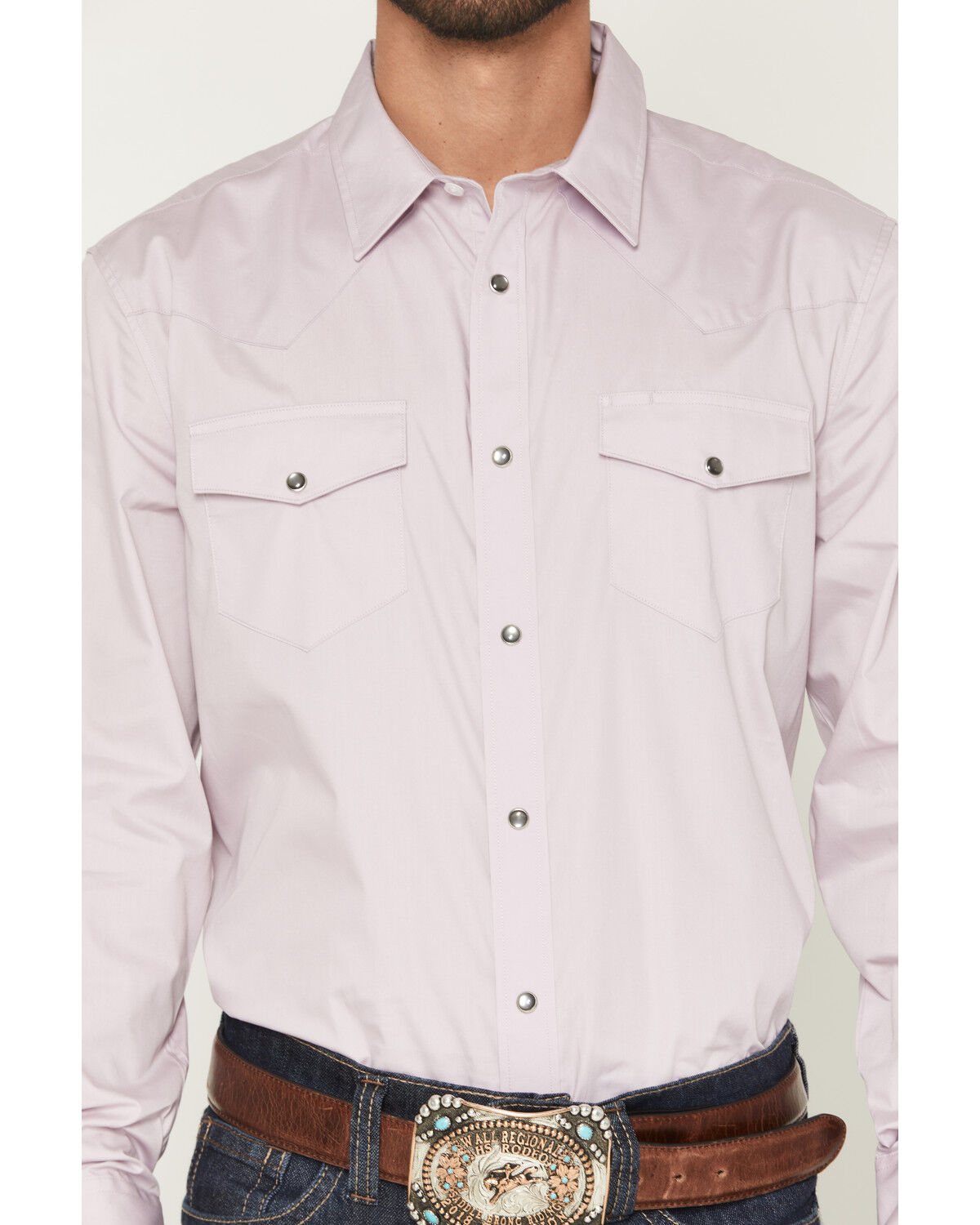 Image #3 - Gibson Trading Co Men's Solid Long Sleeve Snap Western Shirt - Big, Lavender, hi-res
