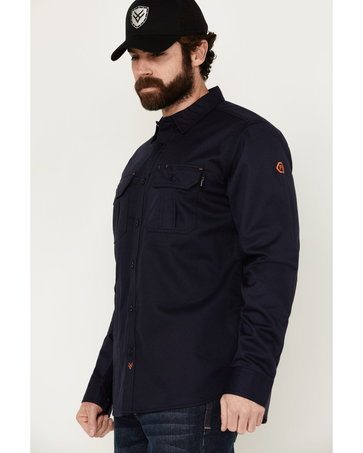 Image #2 - Hawx Men's FR Woven Long Sleeve Button-Down Work Shirt, Navy, hi-res