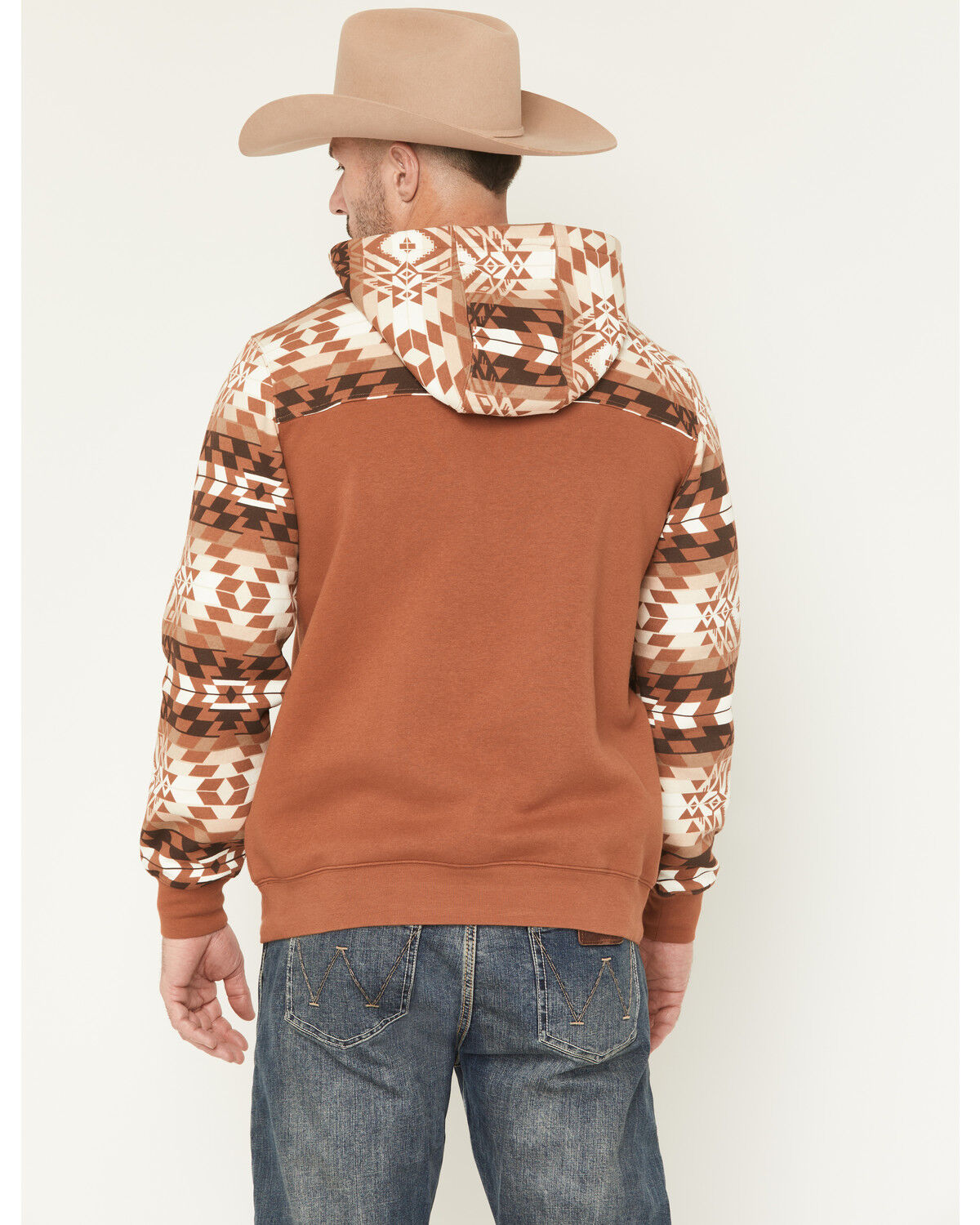 Image #4 - RANK 45&reg; Men's Dusted Southwestern Print Color Block Hooded Sweatshirt, Cognac, hi-res