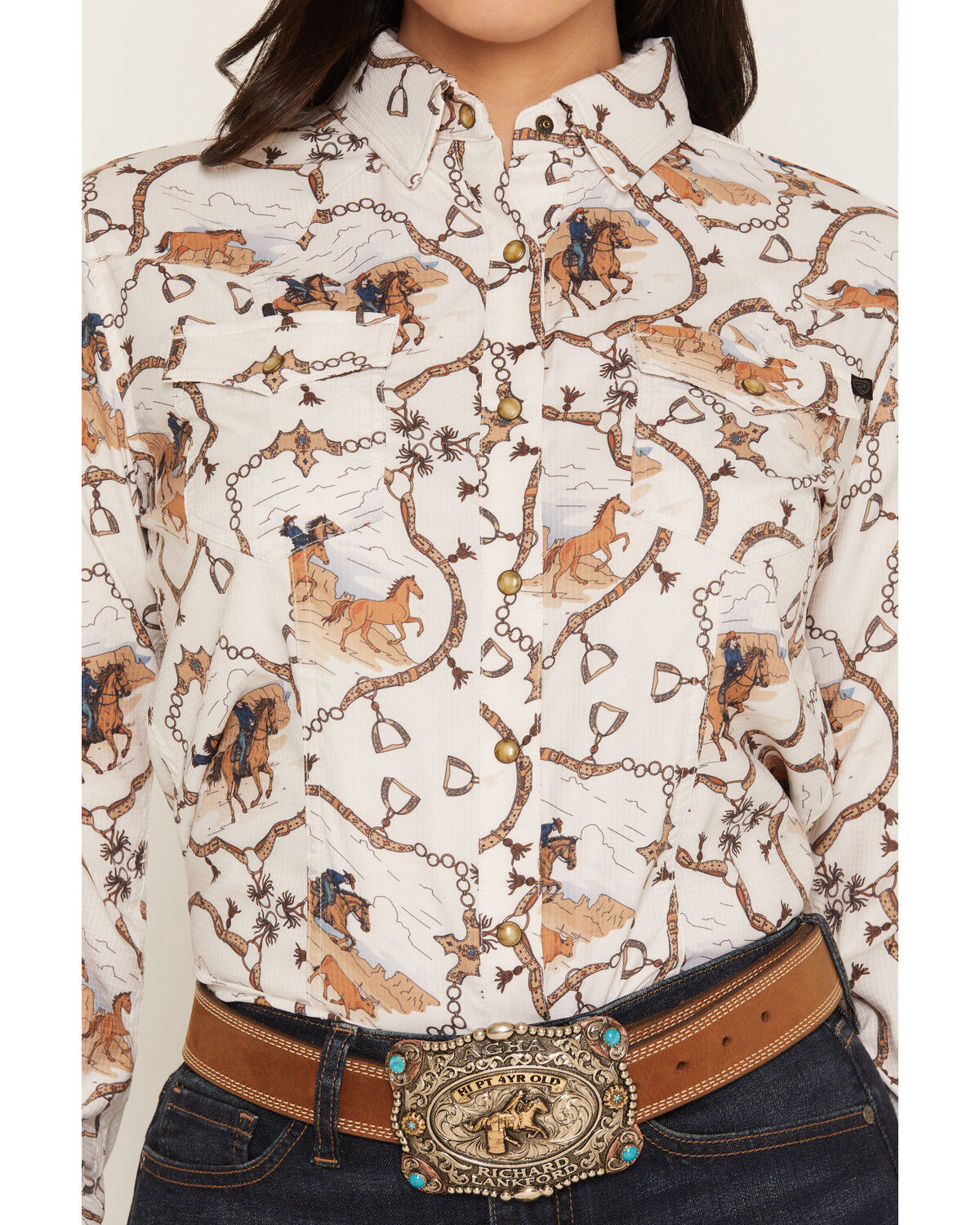 Image #3 - Rock & Roll Denim Women's Stirrup Tek Conversational Print Long Sleeve Snap Stretch Western Shirt, Cream, hi-res