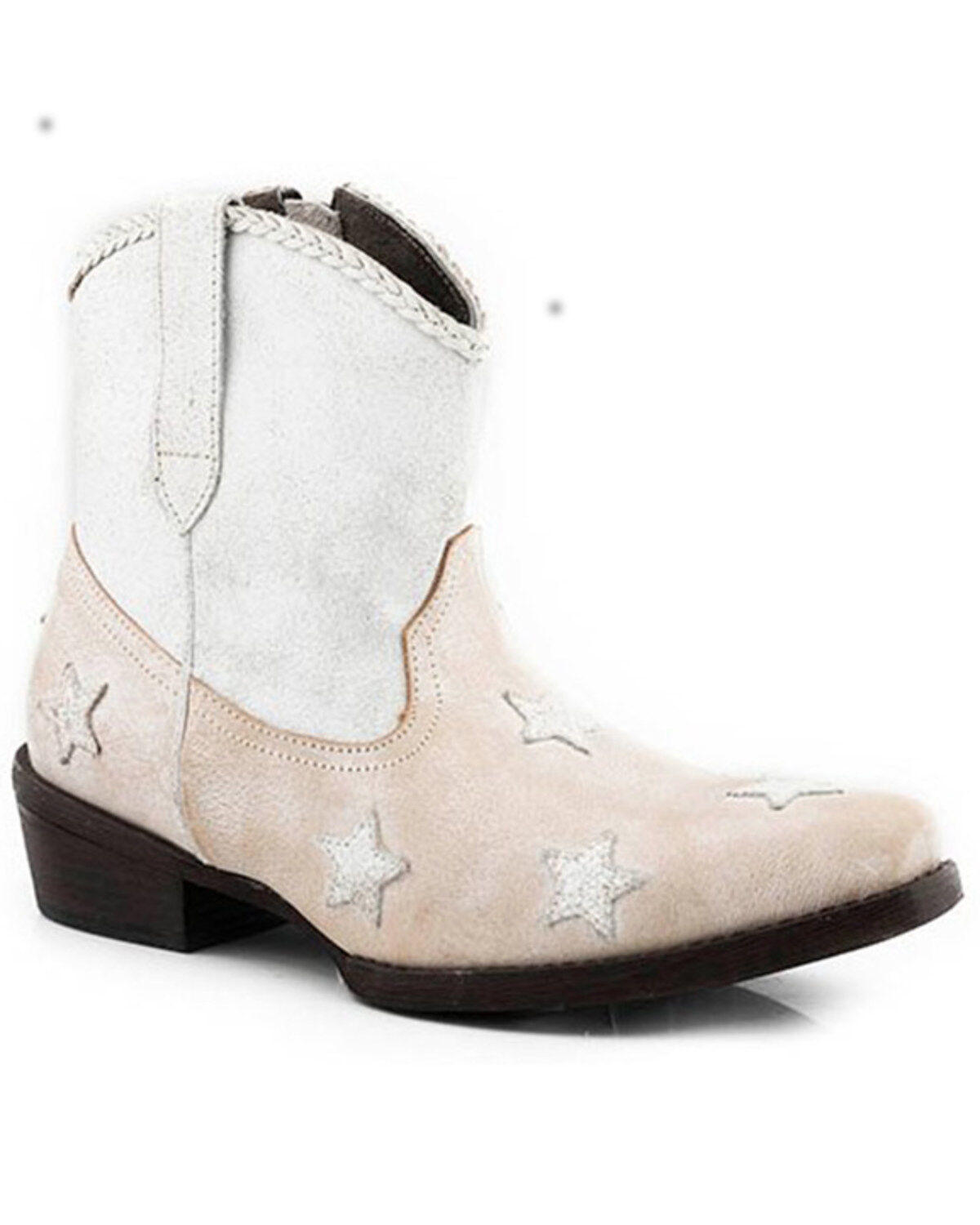Roper Women's Liberty Crackle Shaft Western Fashion Booties - Snip Toe, White, hi-res